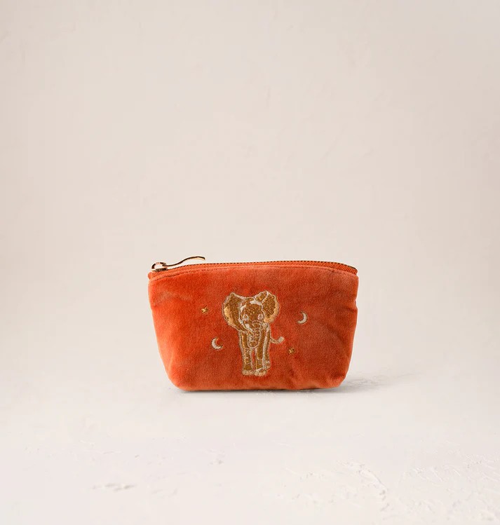 Golden Elephants Rust Velvet Coin Purse