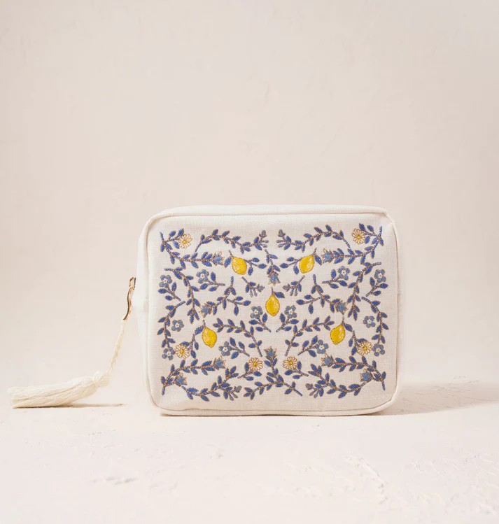 Lemon Garden Cream Cotton Wash Bag