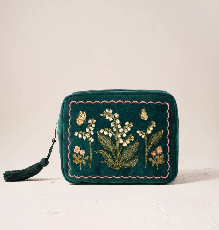 Lily of the Valley Emerald Velvet Wash Bag