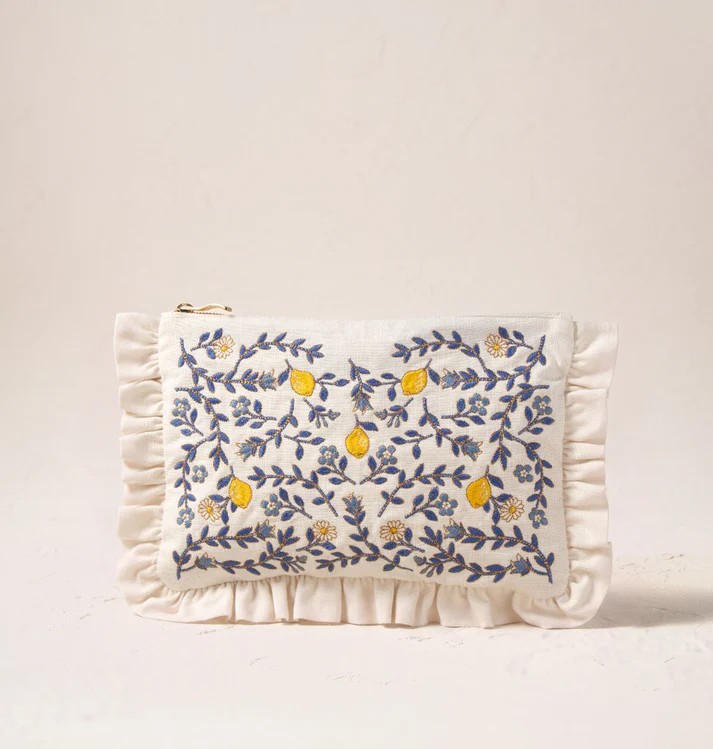 Lemon Garden Cream Cotton Frill Pouch