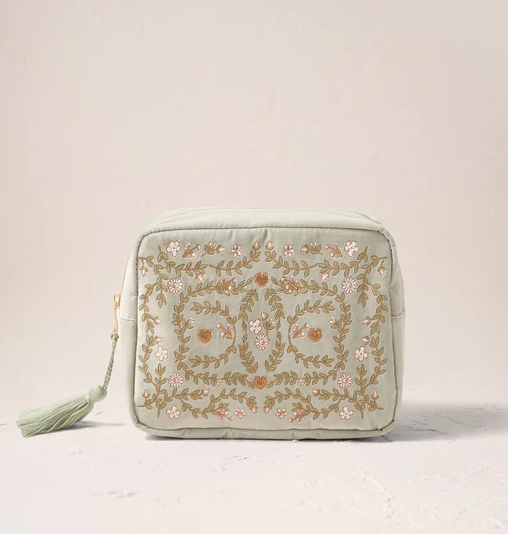 Mediterranean Garden Sage Velvet Wash Bag