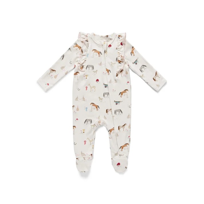 The Pony Print Frill Zip Sleepsuit