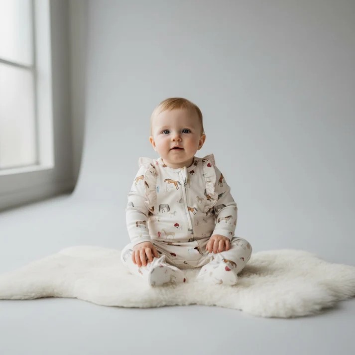 The Pony Print Frill Zip Sleepsuit - Image 3