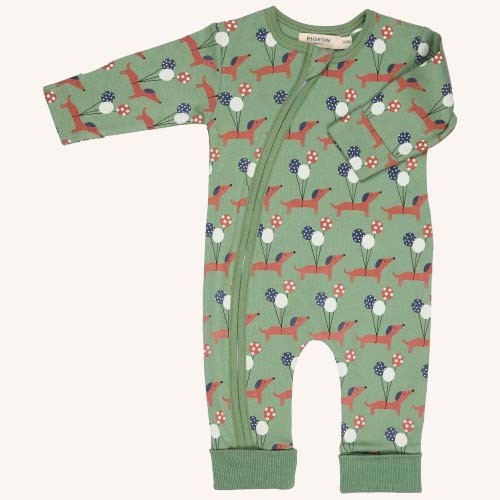 Zip Romper – Sausage Dogs Green