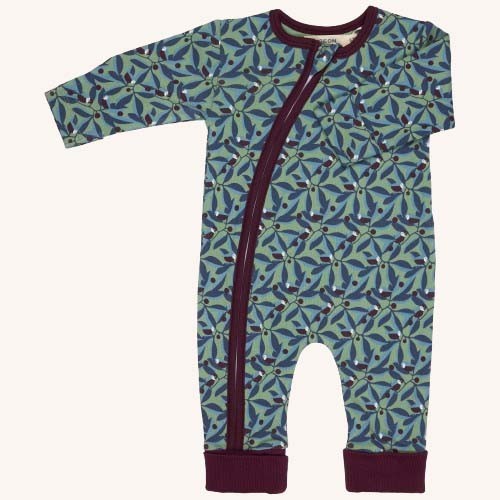 Zip Romper –  Birds Green