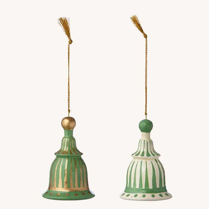 Papier Mache Bells – Green/White