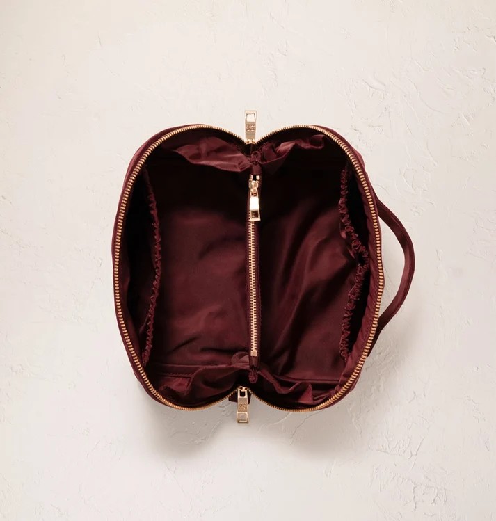Golden Pomegranate Velvet Open Flat Makeup Bag - Image 2