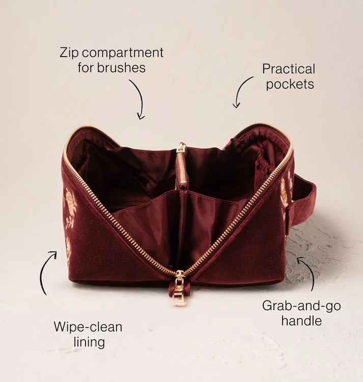 Golden Pomegranate Velvet Open Flat Makeup Bag - Image 3