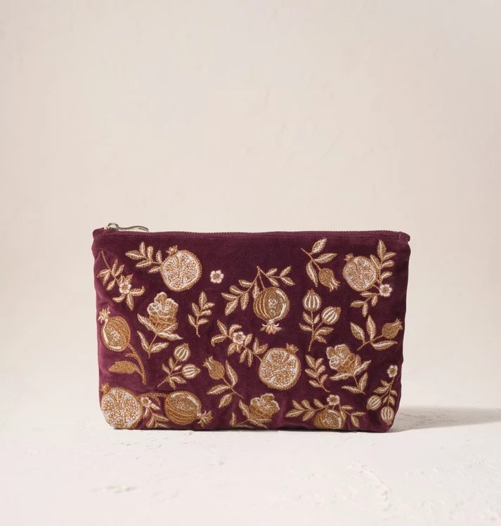 Golden Pomegranate Velvet Everyday Pouch Damson
