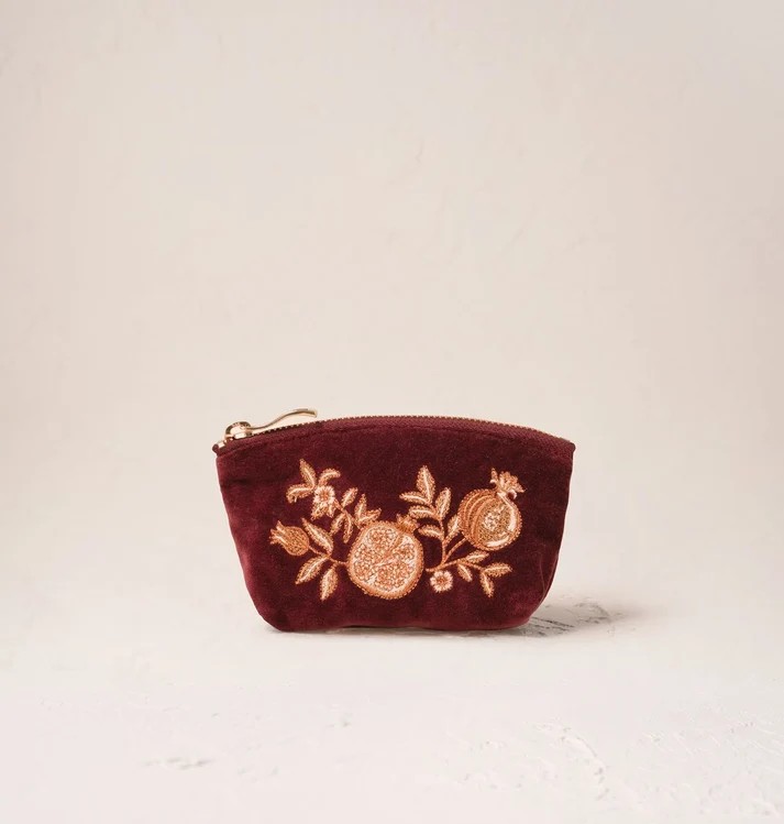 Golden Pomegranate Damson Velvet Coin Purse