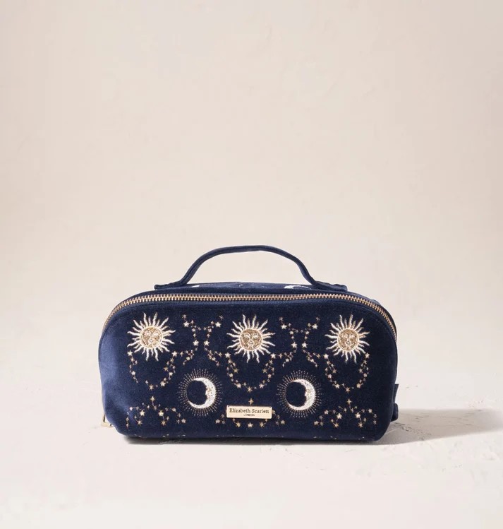 Celestial Sun & Moon Navy Velvet Open Flat Makeup Bag
