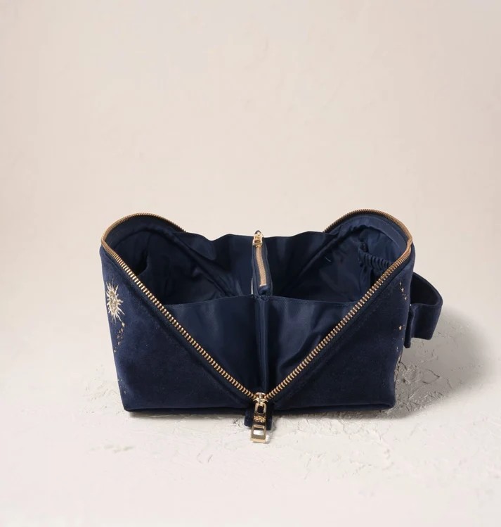 Celestial Sun & Moon Navy Velvet Open Flat Makeup Bag - Image 2