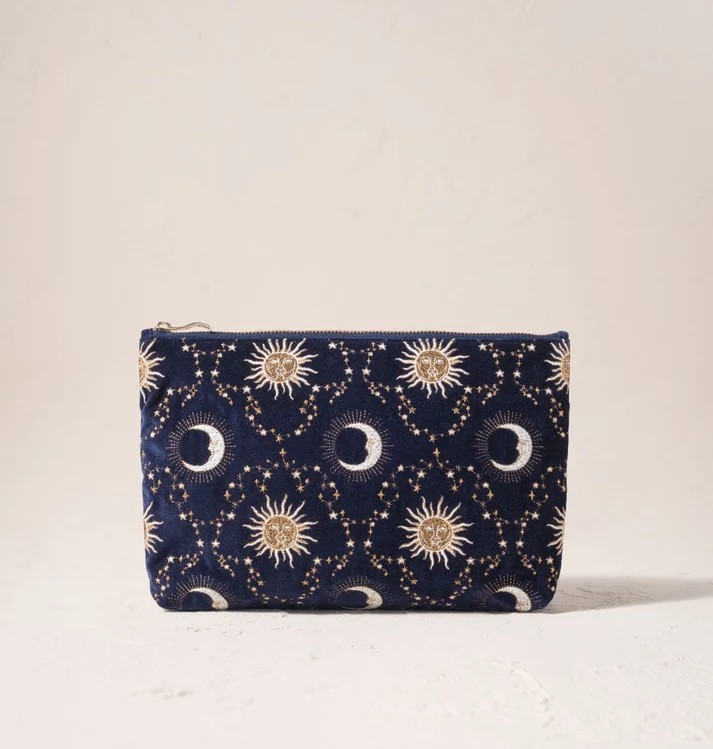 Celestial Sun & Moon Navy Velvet Everyday Pouch