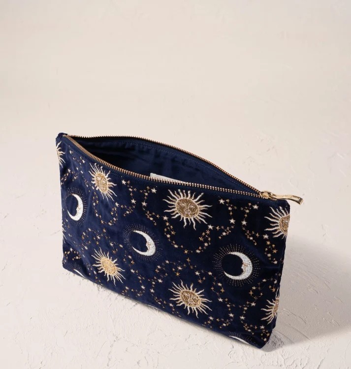 Celestial Sun & Moon Navy Velvet Everyday Pouch - Image 3