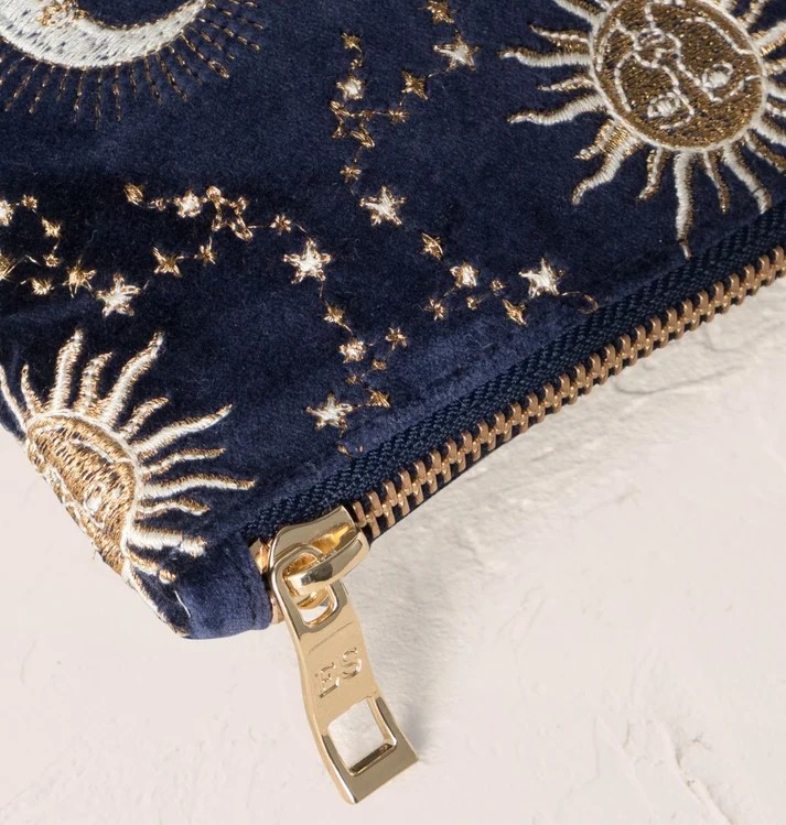 Celestial Sun & Moon Navy Velvet Everyday Pouch - Image 2