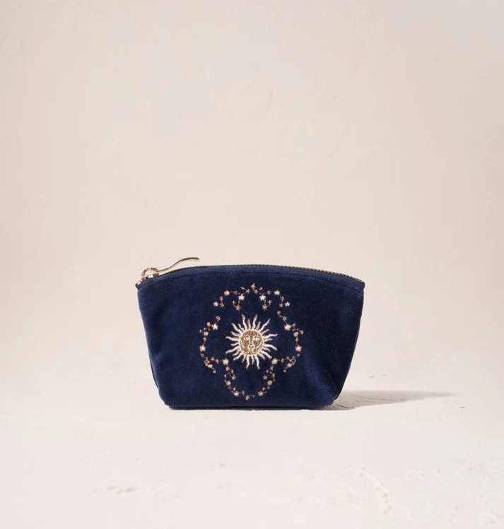 Celestial Sun & Moon Navy Velvet Coin Purse