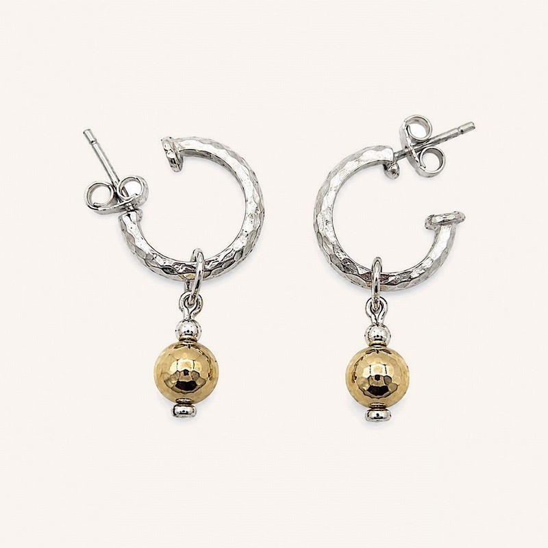 Silver Hoop, Gold Ball Drop Earrings - Image 3