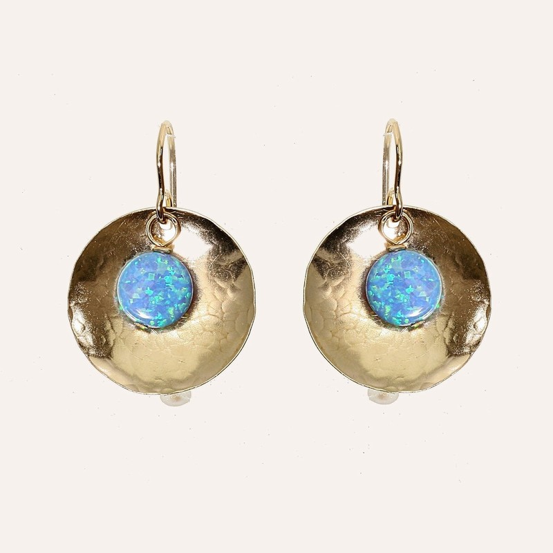 Gold Disc Opal Drop Earrings