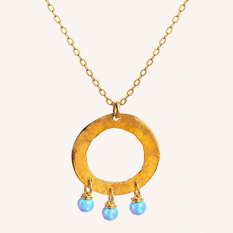 Gold Hoop, Opal Drop Trio Necklace
