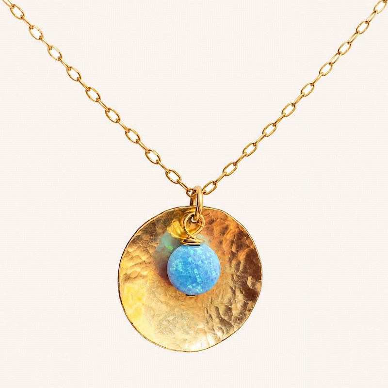 Gold Disc Opal Drop Necklace