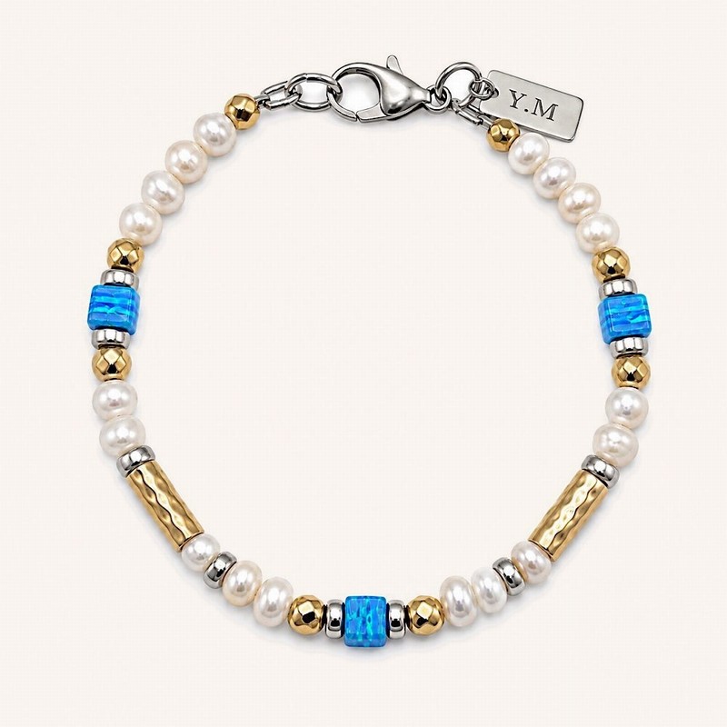 Pearl and Square Opal Bracelet